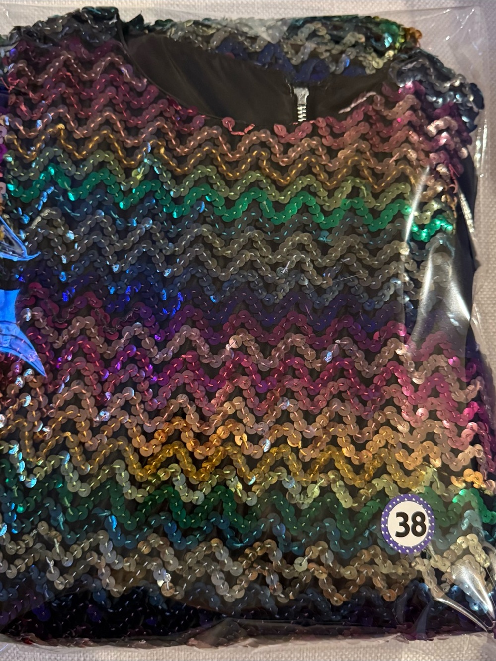 Vintage JR theme New York Rainbow Sequin Mod Mini Dress Chevron ZigZag Disco 60s - Picture 10 of 10